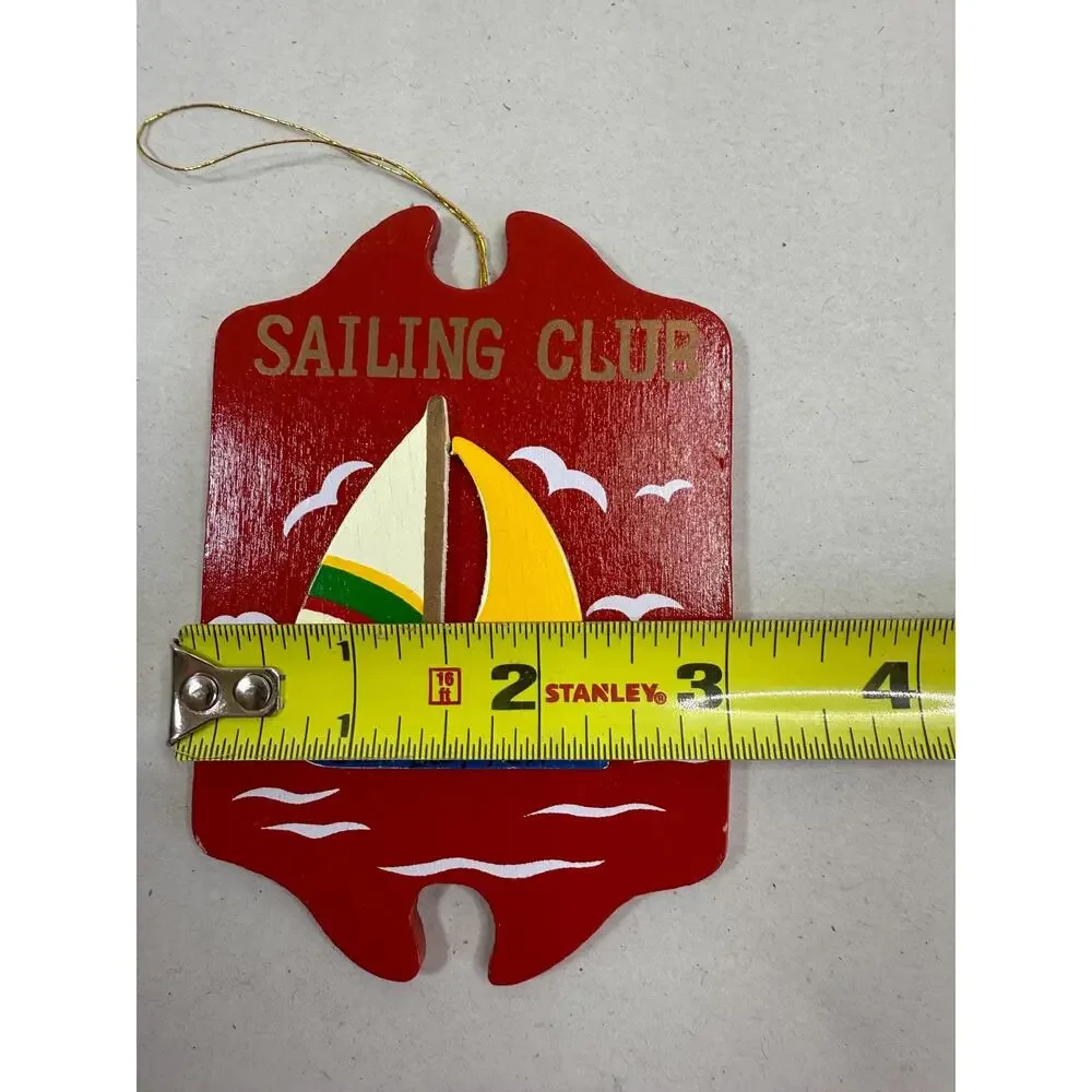Vintage 1990 Sailing Club San Diego Wood Ornament, Sailboat Christmas Decor
